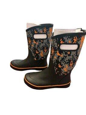 Kids Bogs Neo Camo Waterproof Insulated Rain Boots Youth Size 4 Black & Orange